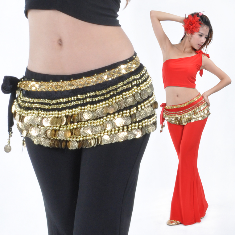 Dancewear Polyester 338 Gold Coins Belly Dance Hip Scarf More Colors